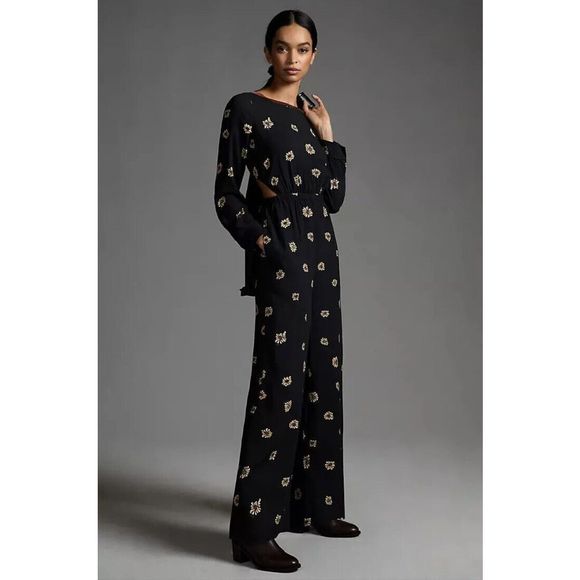 Anthropologie Farm Rio Long-Sleeve Cutout Jumpsuit